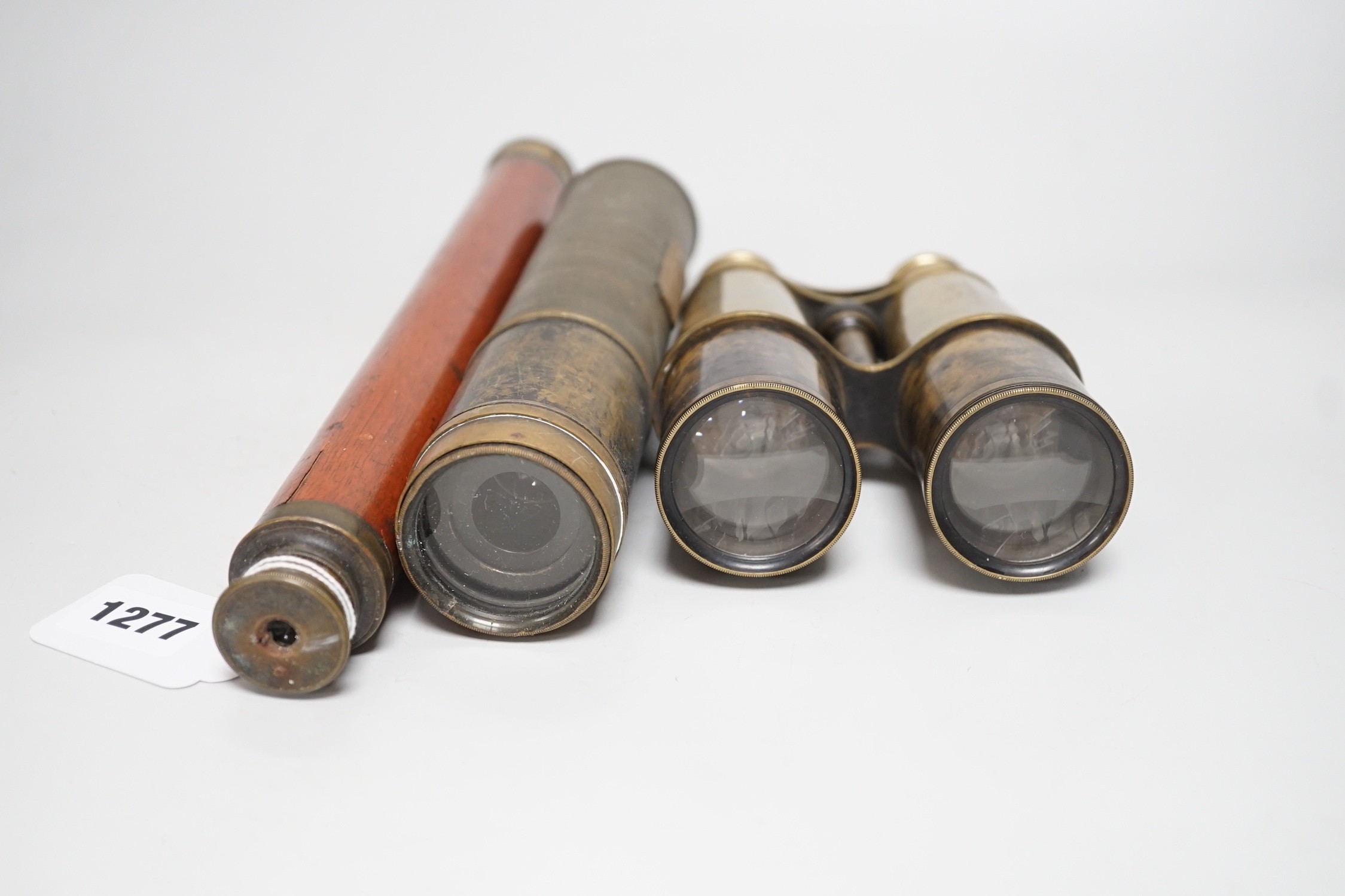 A J H Steward telescope, together with another telescope and a pair of binoculars